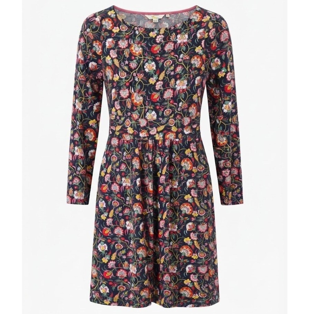 Boden Floral Long Sleeve Jersey Dress Navy Blue Multi Pockets US 6P UK 10P